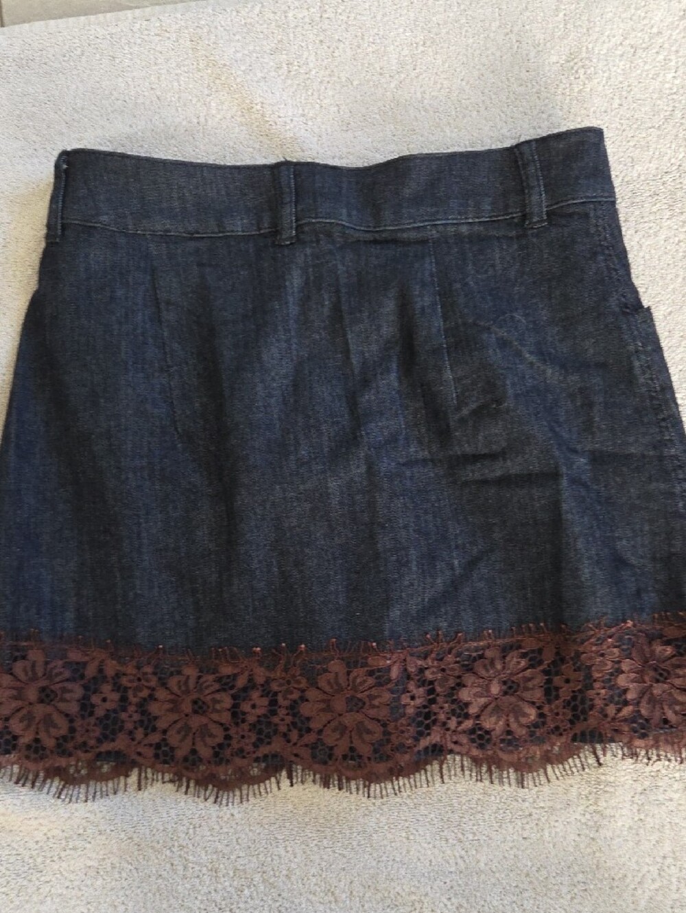 Zara Dark Denim Mini Skirt with Brown Lace Trim - Picture 4 of 8